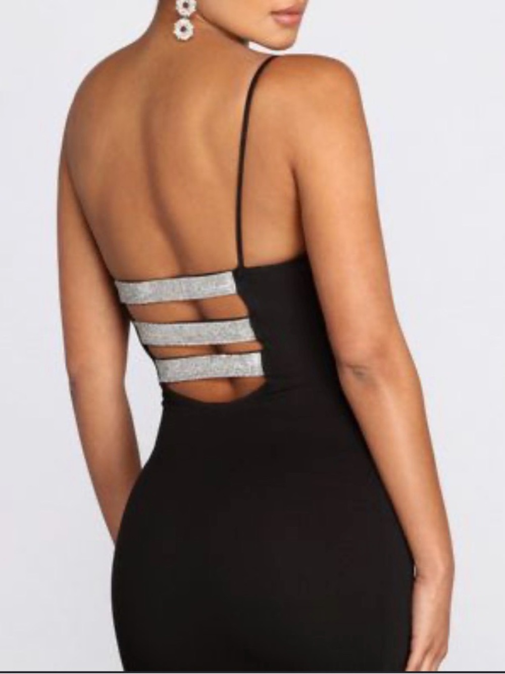 Elegant Black Mini Dress with Silver Strap Detail